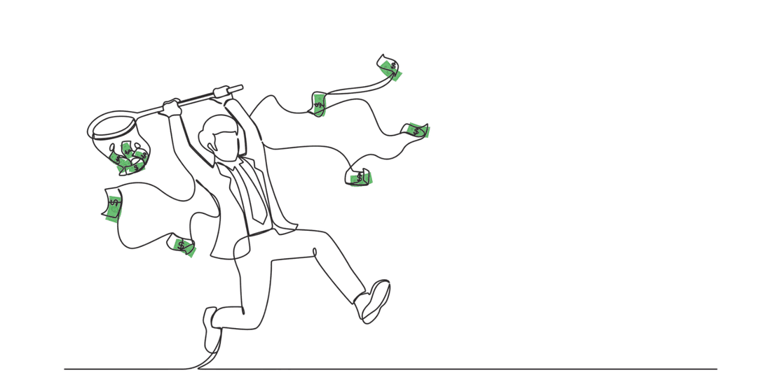 Person catching money with a net