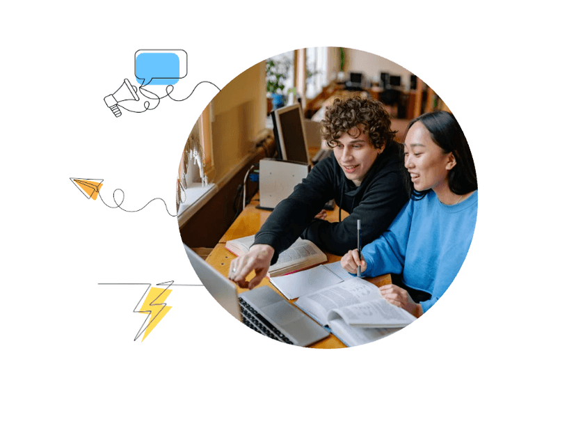 Students collaborating on a venture