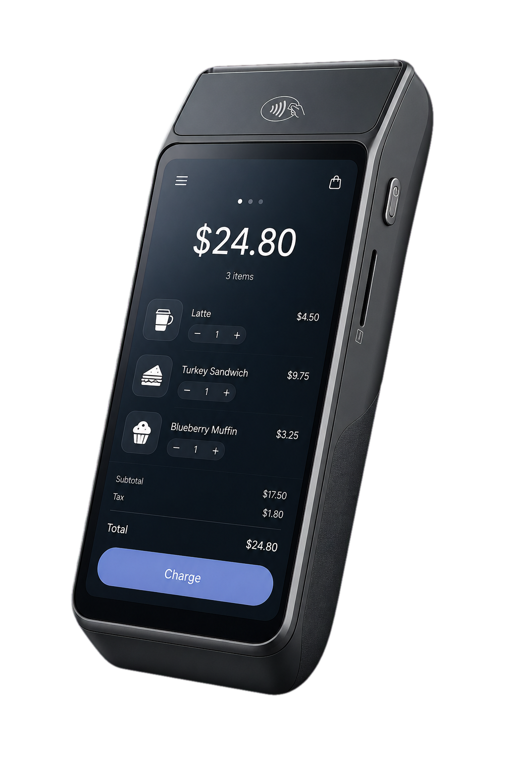 A modern point-of-sale terminal ready to collect an in-person order